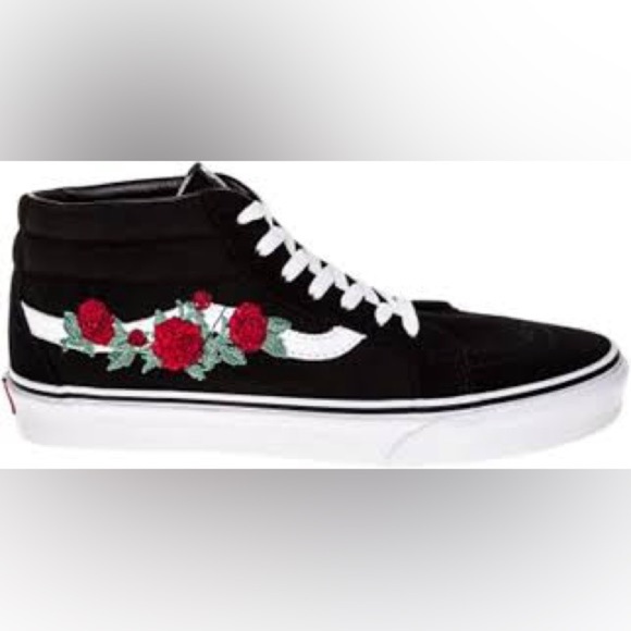 Vans Sk8 mid high top sneakers rose thorns embroidered black red women’s size 8 - Picture 9 of 9